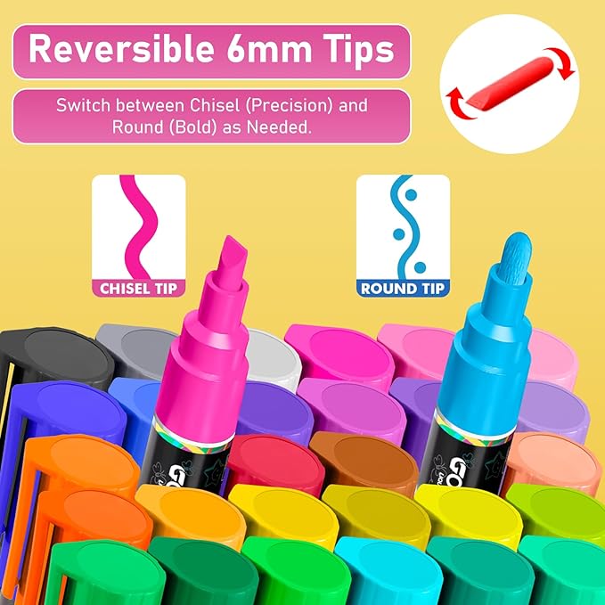 GOTIDEAL Chalk Markers, 30 Colors Liquid Chalk Markers for Blackboard Chalkboard Calendar Glass Neon Pens, Washable Window markers Paint and Drawing for Car, Auto, Bistro,Mirror Wet Erase Chisel Tip
