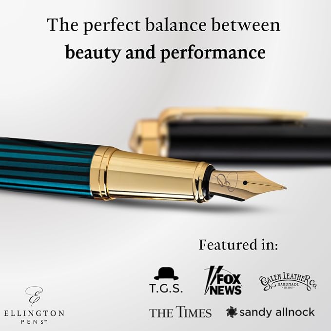 Luxury Fountain Pen Set- Fountain Pens for Writing - Smooth Extra Fine Nib - Includes Refillable Ink Converter, 3 Ink Cartridges [Black & Blue], Gift Box - Elegant Calligraphy