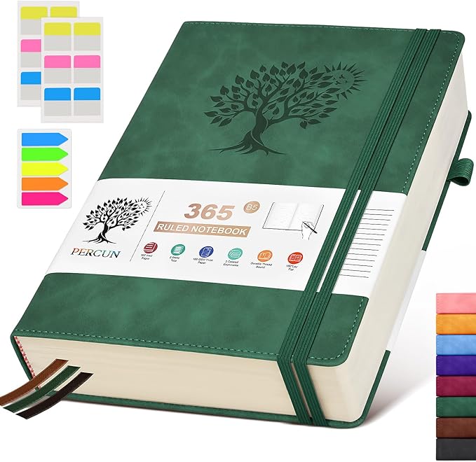 B5 Lined Journal Notebook - 365 Page Large Leather Journals for Writing Women Men，Hardcover Notebook with 100Gsm Thick Pages，Daily Diary for Travel, Work，School，College Ruled (7.6" x 10.3")