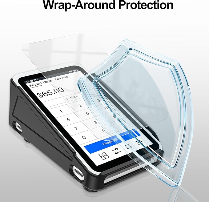 Kailfee Protective Case and Screen Protector*2 for Square Terminal Card Reader - Rubberized Hard Casing with Non-Slip Base and Tempered Glass (Black)
