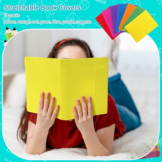 Sherr 28 Pack Stretchable Jumbo Book Sleeve Covers 14.5 x 9 Inch Stretchable Book Covers Fabric Book Cover Protector Reusable Book Cloth for Classroom Most Hardcover Book About 9 x 12 Inch