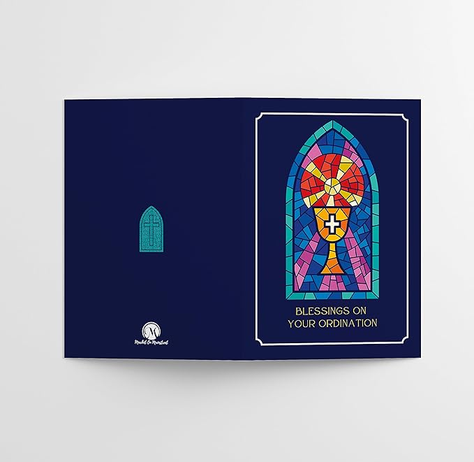 M Market On Mainstreet Christian Ordination Card w/Envelope, 5x7 inches, Made in the USA (Stained Glass, Single Card)