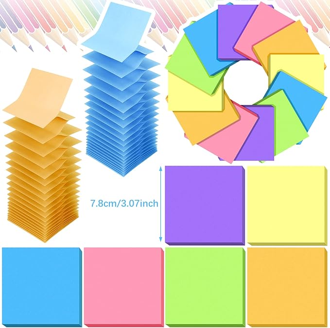 24 Pack Pop Up Sticky Notes 3 x 3 Refills 1200 Sheets Colored Sticky Notes Self Adhesive Memo Pads for Home Office Supplies(Dark Color, Classic)