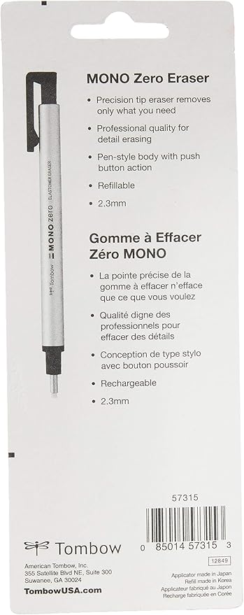 Tombow Mono Zero Eraser Value Pack, Round 2.3mm & Rectangle 2.5mm Precision Tip Pen-Style Eraser with Refills