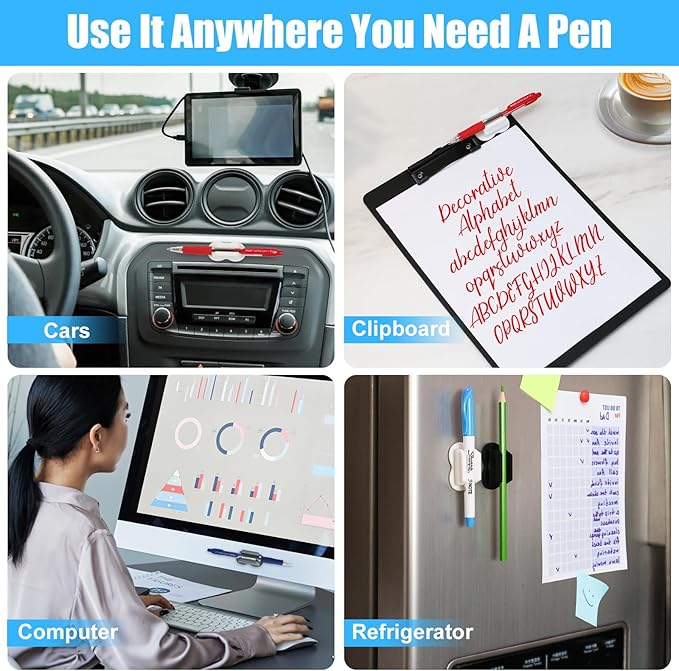 2025 New Pen Holder, 6 Pack Upgraded Adhesive Pencil Holders for Wall & Desk, Marker Holder, Pen Holder for Clipboard, Teacher Supplies for Classroom kids Desk Accessories Clips Holder