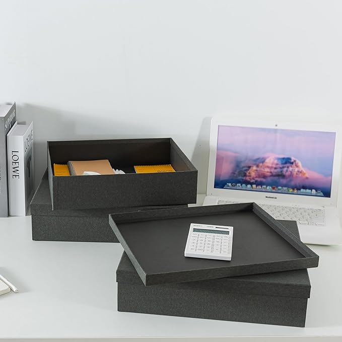 Soul & Lane Decorative Storage Boxes with Lids, Paper Storage Box Set for Keepsakes, Stationery, Office Organizers, Nesting Boxes, Black Kraft