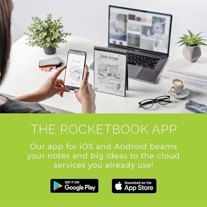 Rocketbook Smart Reusable Notebook, Flip Executive Size Spiral Notebook, Lunar Winter, (6" x 8.8"")