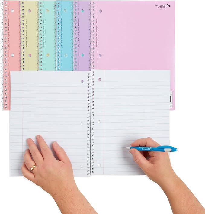 Blue Summit Pastel Spiral Notebooks, 1 Subject Pastel Notebooks Wide Ruled, Paper School Bulk Notebook, 12 Pack