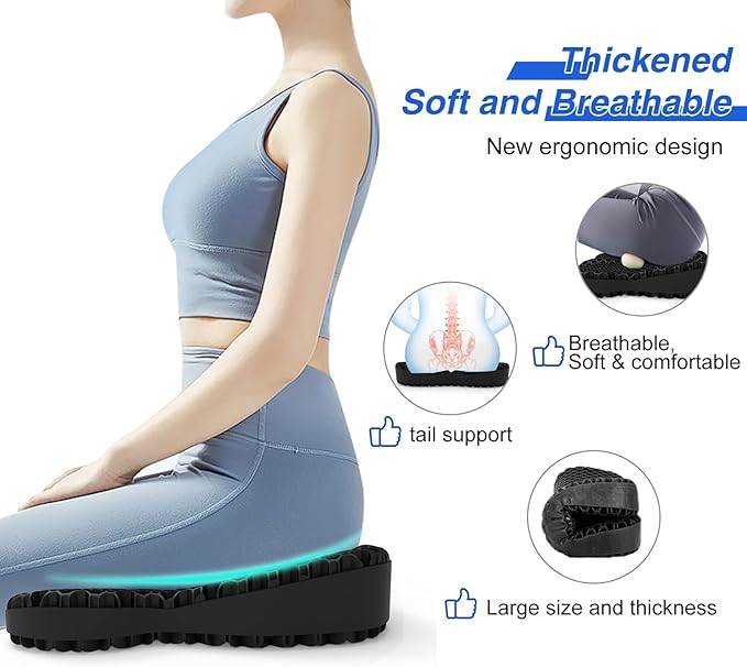 Thicken 19.7in Seat Cushion, Gel Seat Cushion for Long Sitting–Office Chair, Wheelchair, Car Cushion, Large Cooling Pad for Back Pain, Sciatica, Tailbone Pain Relief