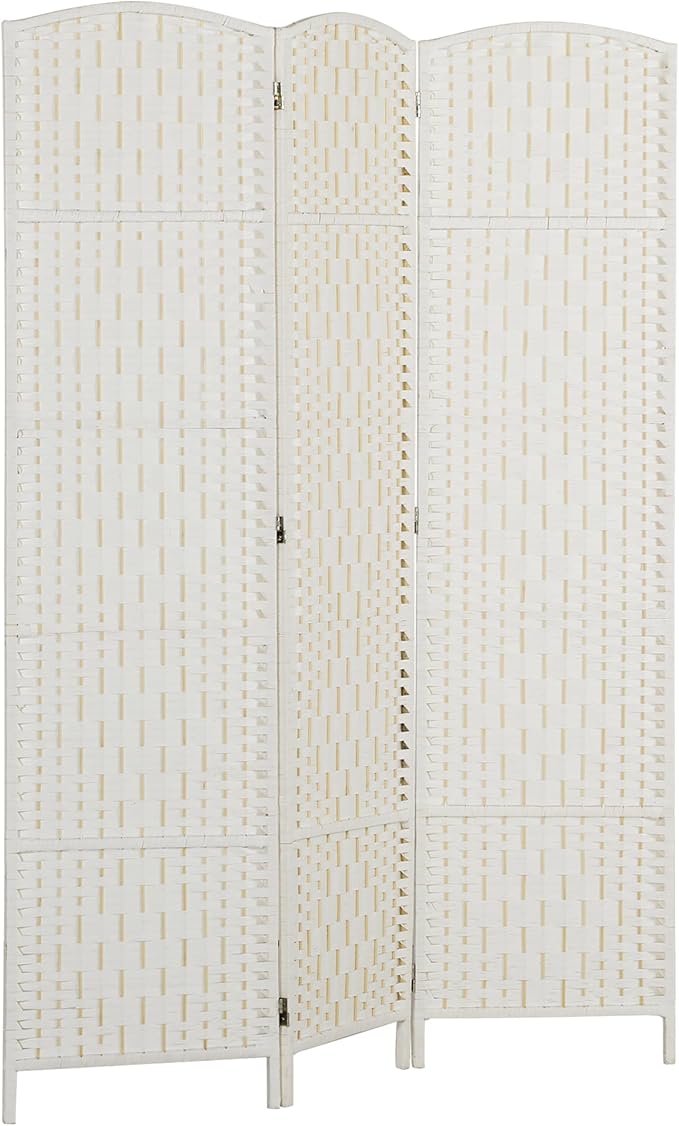 HOMCOM Room Divider, 3 Panel Folding Privacy Screen, 6FT Tall Portable Wicker Weave Partition Wall Divider for Bedroom, Home Office, White