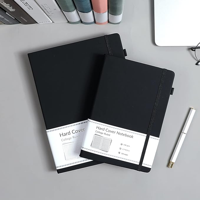 CAGIE Journal Notebook for Men Women 320 Pages Journaling Notebooks Leather Journals for Writing Hardcover for Work Diary Lined A5, Black