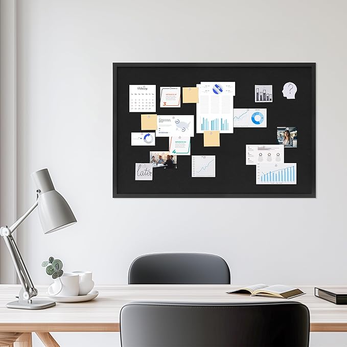 Cork Board with Linen Black,Bulletin Board 36"x24",Corkboards for Office Home School Message Board or Vision Board Decoration.