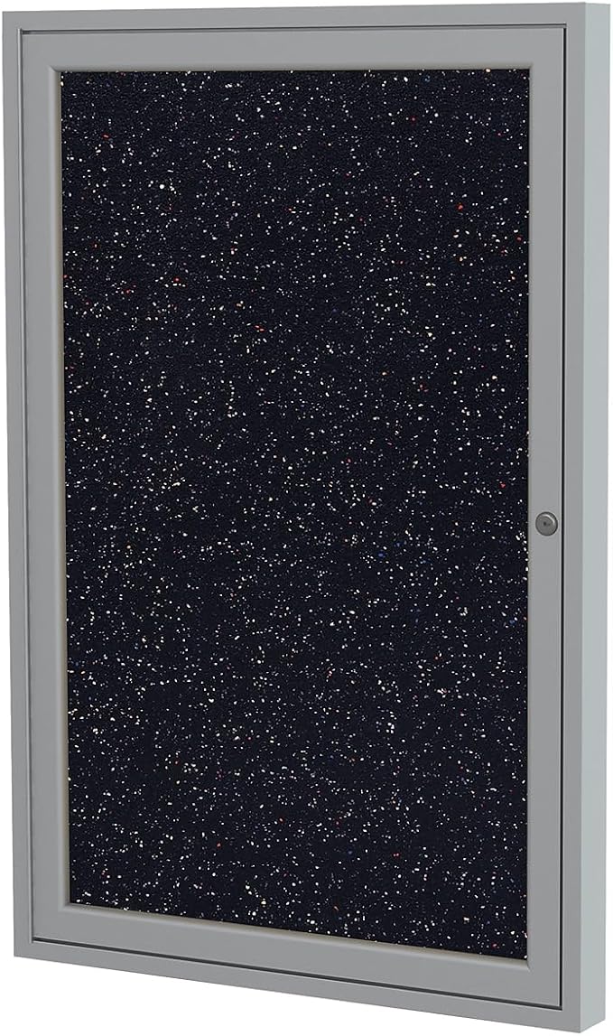 Ghent 36"x36" 1-Door indoor Enclosed Recycled Rubber Bulletin Board, Shatter Resistant, with Lock, Satin Aluminum Frame,Confetti (PA13636TR-CF) ,Made in the USA