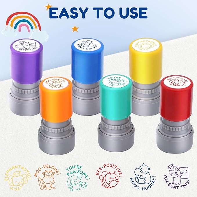6-Piece Set of Teacher Stamps - Encouraging Animal Grading for Classroom Teacher Stamps for Grading Teacher Stamp Self Inking Stamp Behavior Stamps