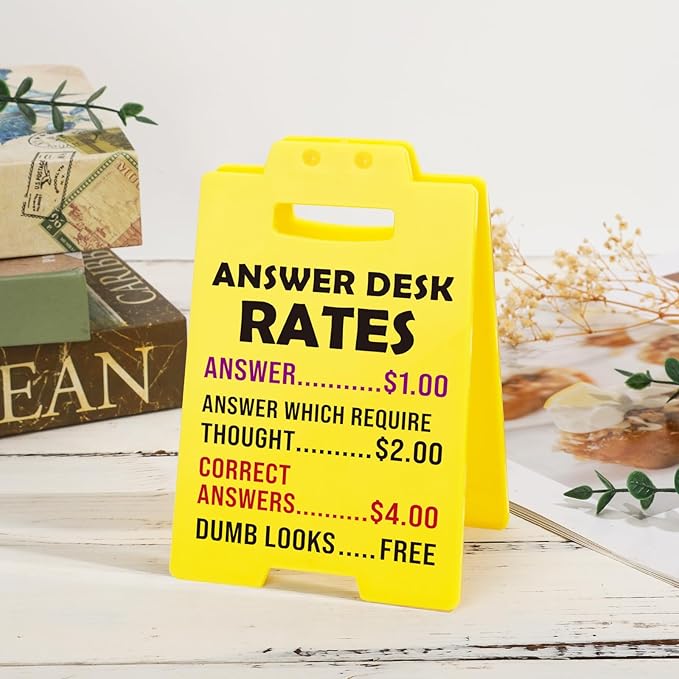 MBL Funny Team Office Gifts - Answer Desk Rates Funny Desk Sign, Gag Fun Gift for Coworker Teammate Employee Boss, Office Desk Sign Cubicle Decor for Birthday Christmas White Elephant Gifts