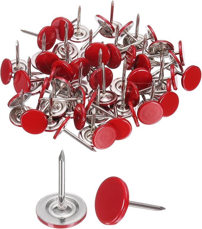 uxcell 150Pcs Upholstery Tacks, 11mmx17mm Flat Head Thumb Tack Decorative Furniture Nails Push Pins for Furniture Sofa Headboards, Red