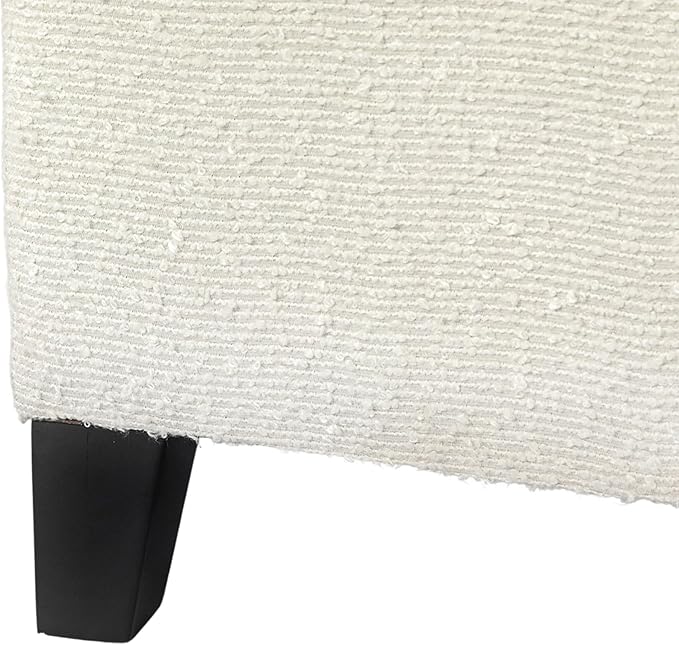 Adeco 18 Inch High Cube Ottoman Storage, Linen Chair Foot Stools, Upholstered Vanity Stool with Hinged Lid, Solid Wood Legs (White Circle Yarn)