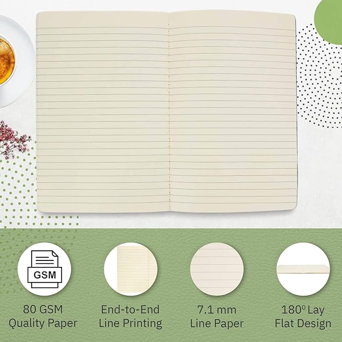 Simply Genius A5 Notebooks for Work, Travel, Business, School & More - College Ruled Notebook - Softcover Journals for Women & Men - Lined Note Books with 92 pages, 5.5" x 8.3" (Green, 6 pack)