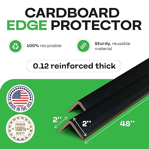 IDL Packaging Cardboard Edge Protectors 2" x 2" x 48", Black, Pack of 100 - V-Board Reinforced Cardboard Corners for Shipping - Kraft Cardboard Corners for Packing - Moving Corner Protectors