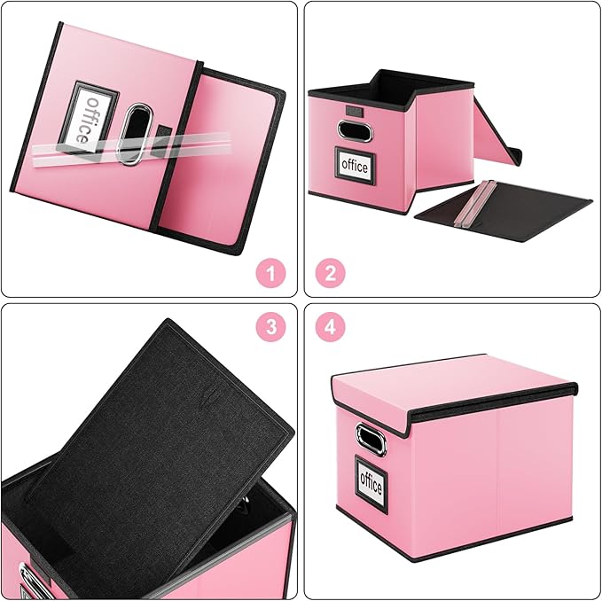Huolewa Portable Leather File Organizer Storage Boxes, Collapsible File Folder Organizer Boxes with Lids, Document Organizer, Decorative Filing Box Cabinet for Letter/Legal File Folder Storage