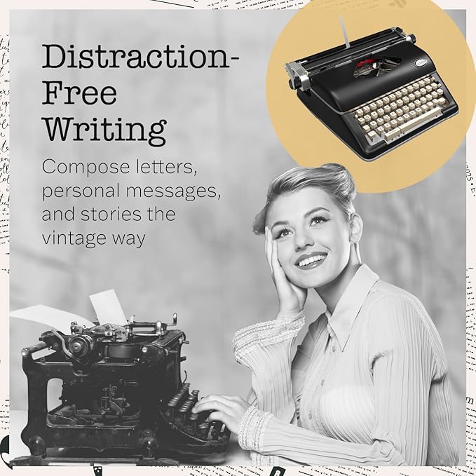 Maplefield Vintage Manual Typewriter - Black Metal - Desk Accessories & Office Supplies for Home Office