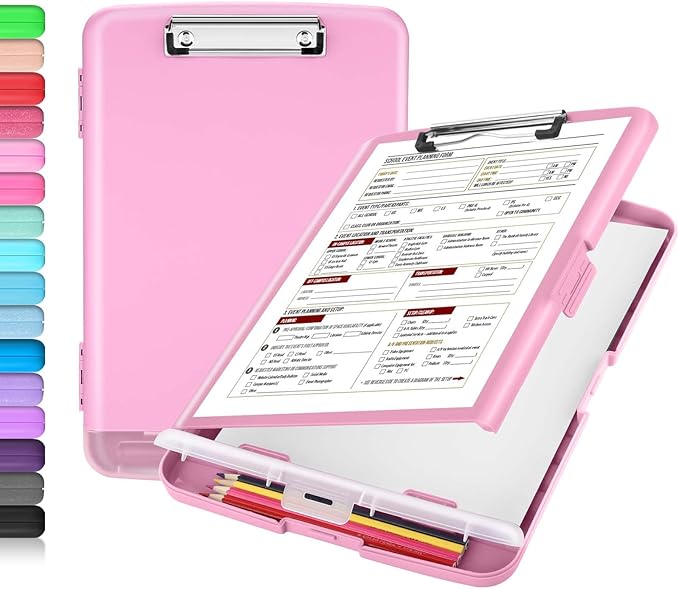 Sooez Clipboard with Storage, High Capacity Nursing Clipboards with Pen Holder, Heavy Duty Plastic Storage Clipboard with Low Profile Clip, Teacher Must Haves, School Office Supplies, A4 Letter Size