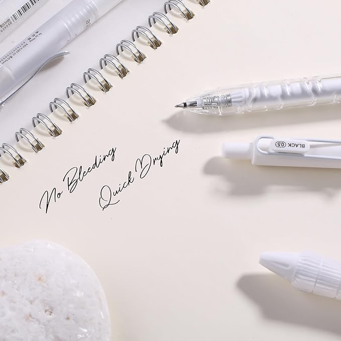 5 Count Pastel Gel Ink Pen Set,Cute Note Taking 0.5mm Fine Point Retractable 5 Count Black Ink Pens for Writing, Journaling, School, Office (White)