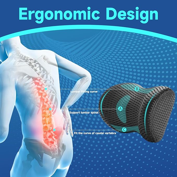 Lumbar Support Pillow for Office Chair Car Back Support Pillow, Memory Foam Gaming Chair Desk Chair Back Cushion for Lower Back Pain Relief, Ergonomic Back Rest