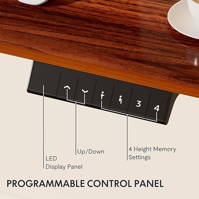 FLEXISPOT EN1 Whole-Piece Standing Desk - 48 x 30 Inches Electric Height Adjustable Sit Stand Desk (Black Frame + 48 in Mahogany Top, 2 Packages)