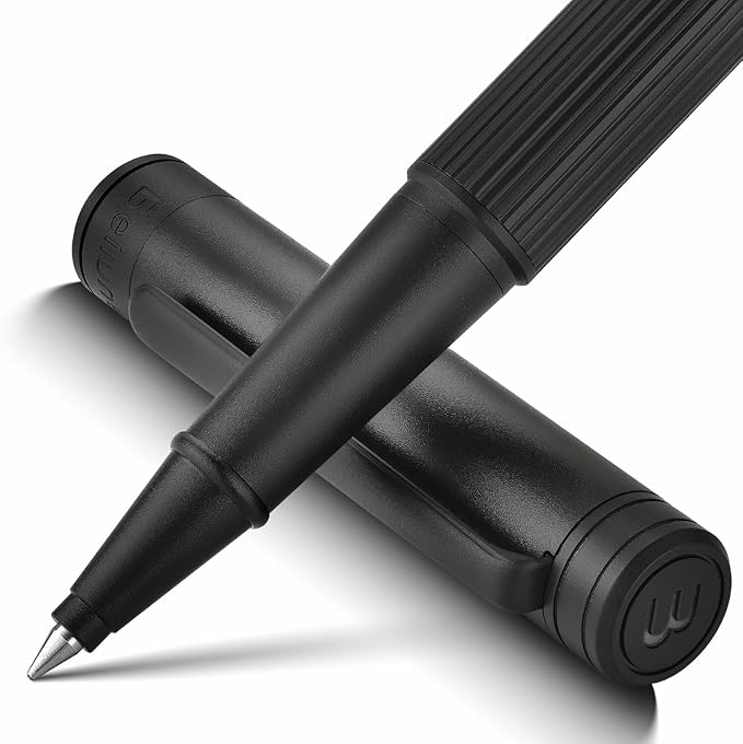 BEILUNER Lighthouse series Rollerball pen, matte black pen body, exquisite vertical lines, Schneider 850 refill, suitable for men, office, professionals, exquisite and chic designer pen