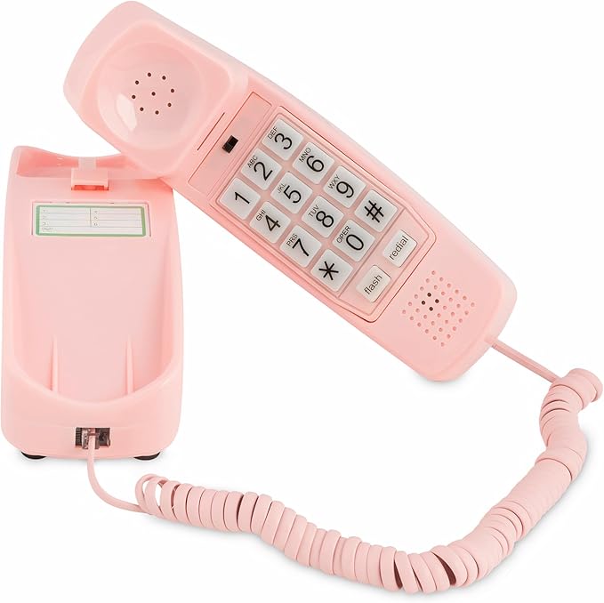 iSoHo Phones -Hearing Device-Friendly Phone – Gentle on Aching Hands, Easy-to-Press Buttons, Wall-Mountable, Custom Ringtone/Volume, Adjustable Ringer & Call Waiting with Lighted Keypad, Ladies Pink