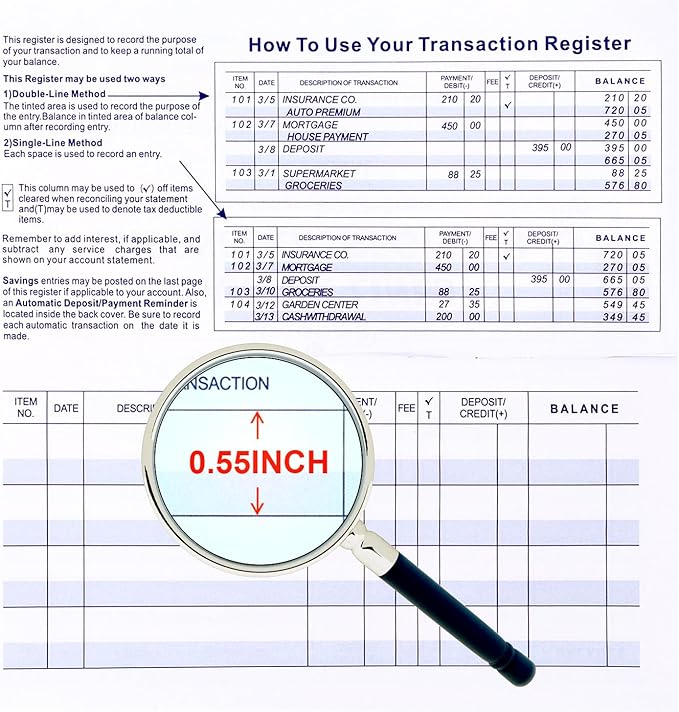 Larger Lines 12 Pack Check Registers for Personal Checkbooks, Blank Checkbook Registers for Personal or Businesses Use, Check Register Books to Log Transaction and Track Payments, Deposits, Finances