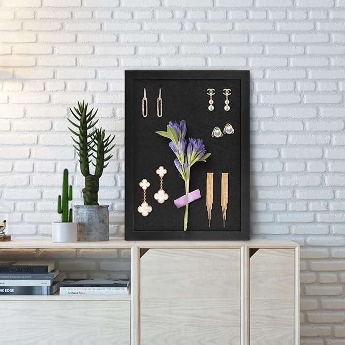 Cork Board Bulletin Board Wood Framed Display with Felt, Pin Board for Jewelry, Notes, Memos, Photos, Home, Kitchen, Office, School, Wall, 15"x11", Wood Framed(Black) & Felt(Grey)