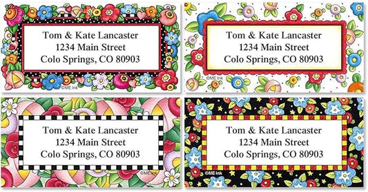 Colorful Images Mary’s Blossoms Floral Return Address Mailing Labels, Personalize with Name & Address, Set of 144 Self Adhesive, Easy Peel Flat Label Sheets, Large, 4 Designs