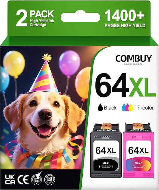 64XL Ink Cartridge Combo Pack Compatible for HP Ink 64 Black and Color 64XL Ink Cartridge Combo Work with Envy Photo 7855 7858 7155 7120 7800 6252 6255 7158 7100 7164 Tango Series Printer