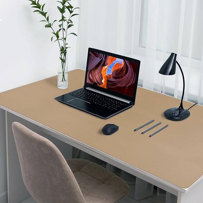 Boutilon Leather Desk Pad 47"x 24" Non-Slip Mouse Pad,Business Desk Pad,Extended Table Protector for Keyboard and Mouse,Desk Writing Pad for Office Home Working Decor (XXXL-Beige)