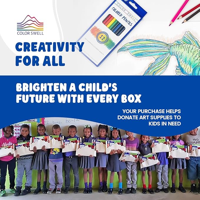 Color Swell Colored Pencil Pack 12 Count Assorted Vibrant Pre-Sharpened Colors Perfect for Kids, Teachers, Classrooms, and All Ages