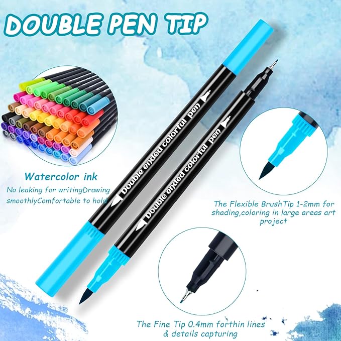 48 Colors Dual Markers Brush Pens, Art Markers Colored Pens for Adult Coloring Books, Brush and Fine Point Dual Tip Artist Colored Marker Set for Drawing Adult Coloring Hand Lettering