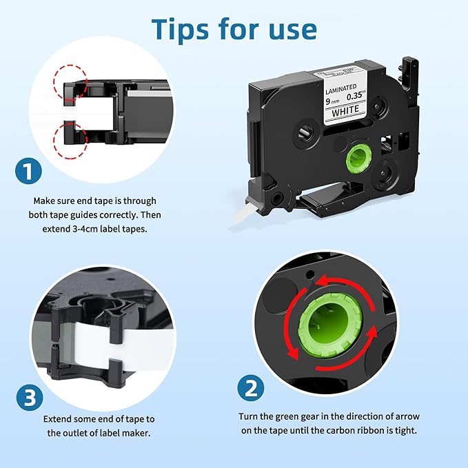 Airmall TZe-221 TZ Tape 9mm 0.35 Laminated White Replacement for Brother P Touch Label Tape 9mm Label Maker Tape Work with Brother Label Maker Tape PT-D210 PT-D220 PT-H103W PT-1890 PT-D600, 4-Pack