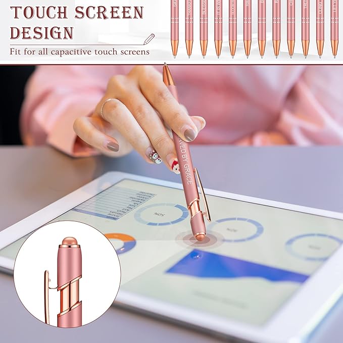 Zonon 12 Pieces Inspirational Pens Bulk Easter Basket Stuffers Motivational Quotes Ballpoint Pens with Stylus Tip Inspirational Gifts for School Office Teachers(Rose Gold,Bible Style)