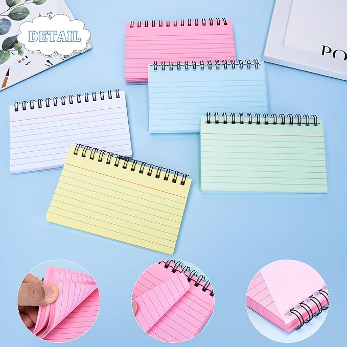 FRIUSATE Index Cards with Ring, 3x5 Inches Spiral Flashcards, Colored Ruled Notecards Index Cards Flash Cards with Ring for Studying Nursing School Office Taking to Do List(250 Sheets)