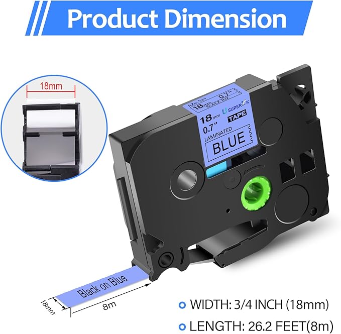 6PK Compatible for Brother P-Touch Label Maker Tape TZe-541 TZ-541 TZe541 TZ541 Black on Blue 18mm 3/4 inch 0.7'' x 26.2ft Laminated TZe TZ Label Tape for PT-H500 PT-910BT PT-530 PT-550