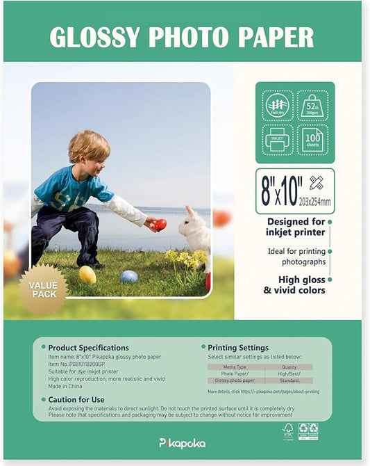 8x10 Photo Paper, Advanced Glossy Photo Paper for Inkjet Printer, 100 Pack, 52 lb