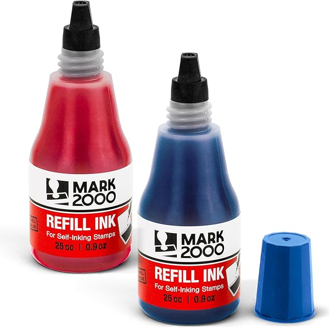 Self-Inking Refill Ink - 2 Pack - Blue & Red - 25cc (0.9oz)