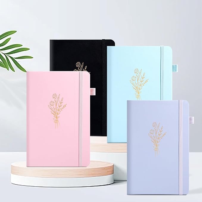 MINICAGIE 2 Pack Lined Journal Notebook for Women Cute Leather Journals for Writing Aesthetic Floral Diary 192 Pages A5 Hardcover Journaling Notebooks with Pen Loop, Blue, Purple
