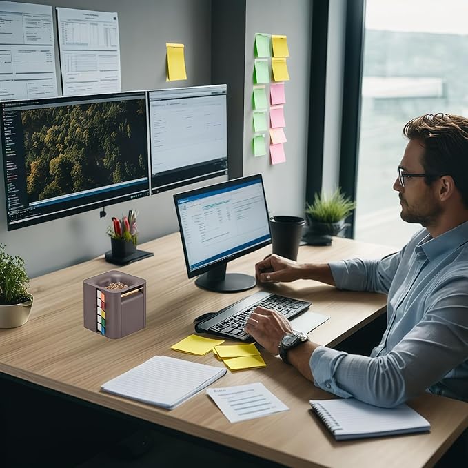 5-in-1 pop up Sticky Note Dispenser with self-Adhesive Notepad, Colour Labels, Ideal for Homeschool and Office Organize