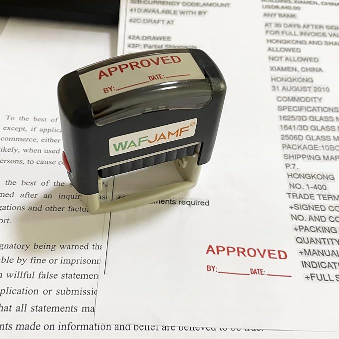 WAFJAMF Approved Date Message Stamp Self-Inking Rubber Stamp Office Stamp Red Ink-Medium