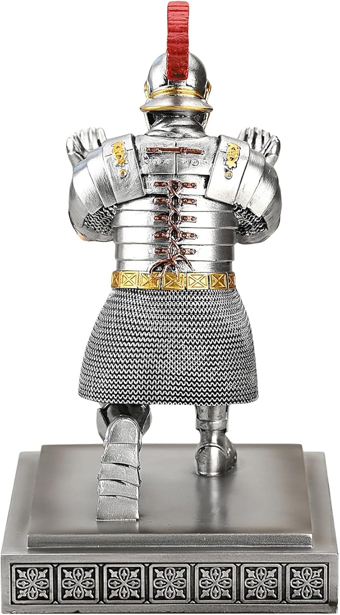 Roman Praetorian Warrior Knight Pen Holder Desk Ornament Resin Pencil Holder Desk Accessories and Organizer for Office with a Letter Opener (Silver)