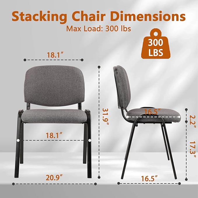 CLATINA Waiting Room Chairs Fabric Stackable Chair Metal Frame with Lumbar Support and Thickened Seat Cushion for Waiting Conference Room Guest Chairs 1 Pack…
