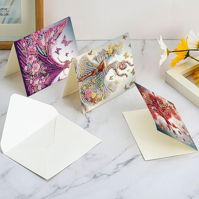6 Pcs 5D Diamond Painting Greeting Cards Kits, Handmade Festival Greeting Cards with Envelopes DIY Diamond Art Crafts Birthday Cards Holographic Laser Effect for Birthdays Holidays (Beautiful Woman)